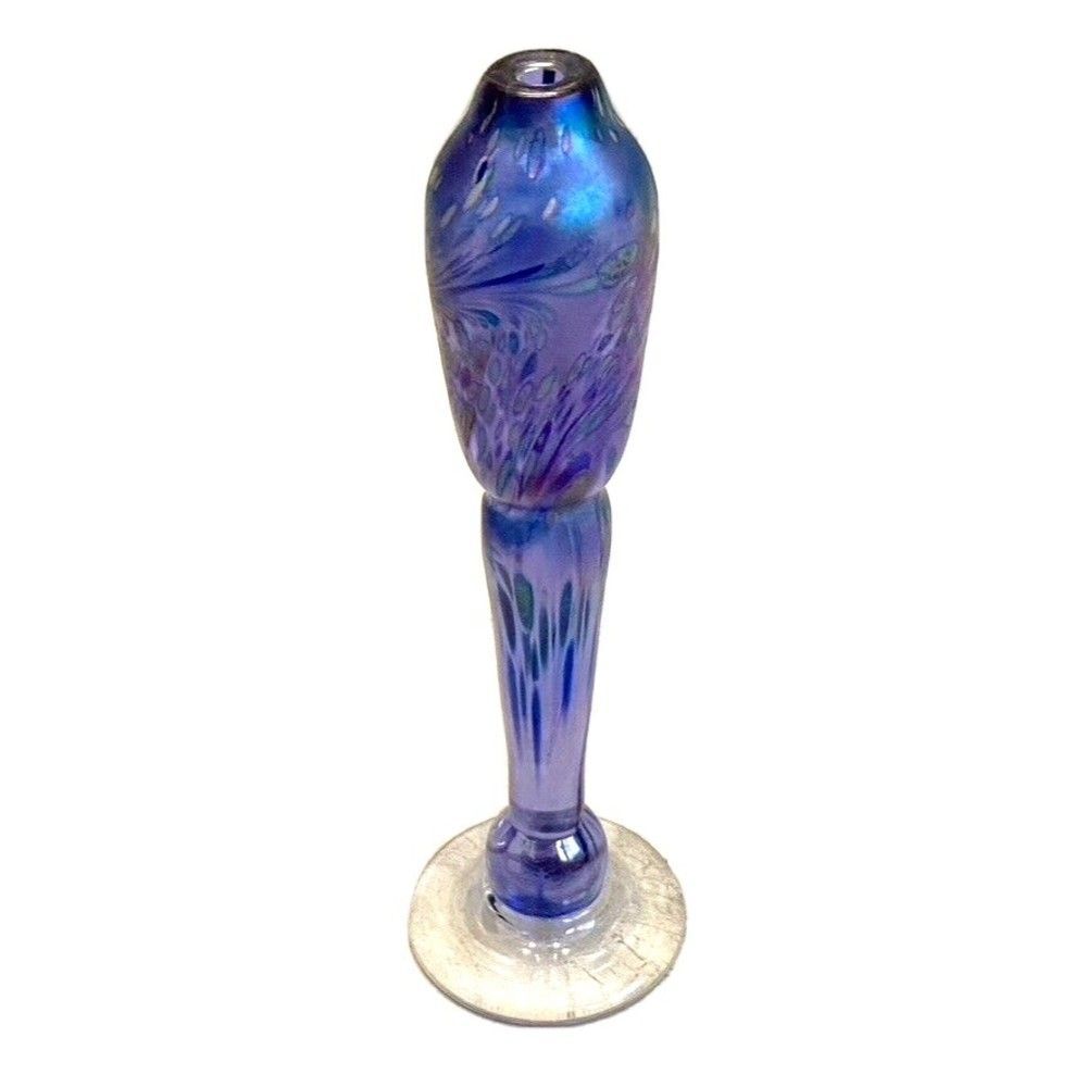 Brian Maytum Blown Glass Torchiere Oil Lamp Purple Iridescent Signed Dated 1985